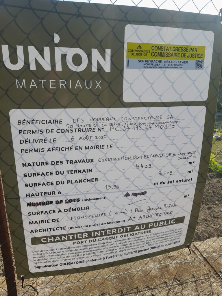 Affichage permis de construire Cité bergère Les Nouveaux Constructeurs